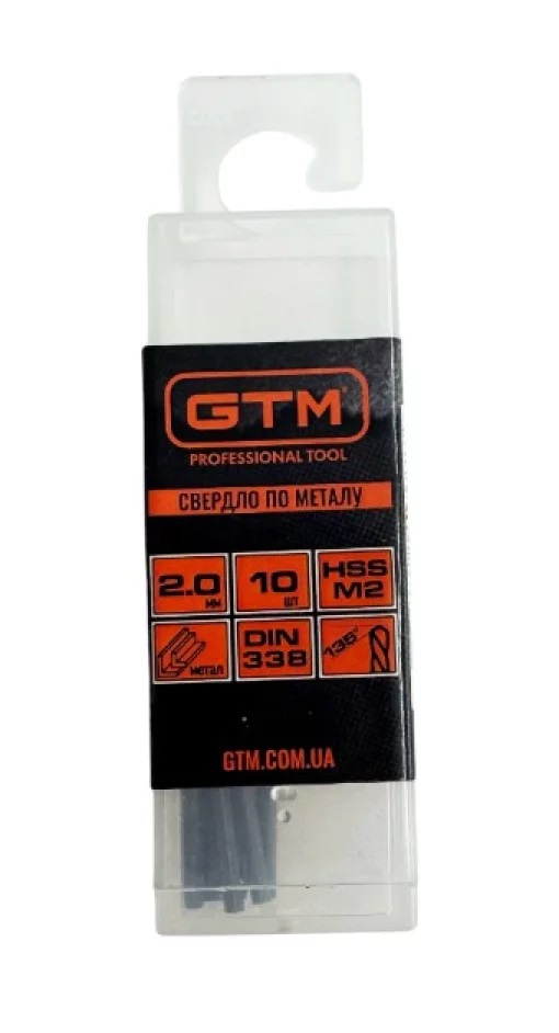 Сверло GTM 2,0мм HSS 10 шт. с двойным покрытием (EM2-020K)